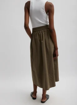 New Tibi Nylon Pull On Full Skirt Dark Taupe