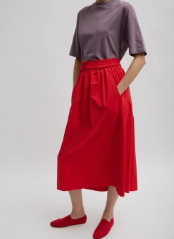 Tibi Nylon Pull On Full Skirt Red