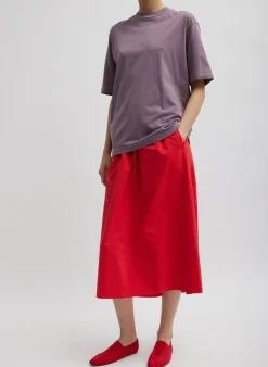 Tibi Nylon Pull On Full Skirt Red