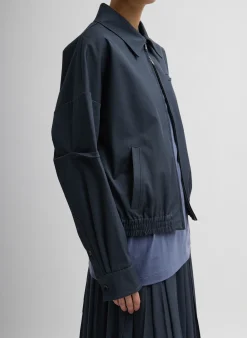 Clearance Tibi Oliver Cotton Stretch Tricotine Bomber Slate Blue
