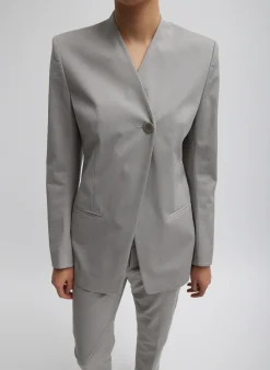 Clearance Tibi Oliver Cotton Stretch Tricotine Sculpted Blazer Grey Moon