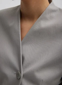 Clearance Tibi Oliver Cotton Stretch Tricotine Sculpted Blazer Grey Moon