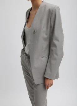 Clearance Tibi Oliver Cotton Stretch Tricotine Sculpted Blazer Grey Moon