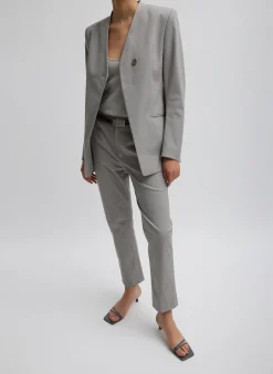 Clearance Tibi Oliver Cotton Stretch Tricotine Sculpted Blazer Grey Moon