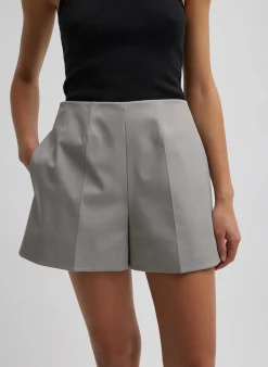 Hot Tibi Oliver Cotton Stretch Tricotine Structured Shorts Grey Moon