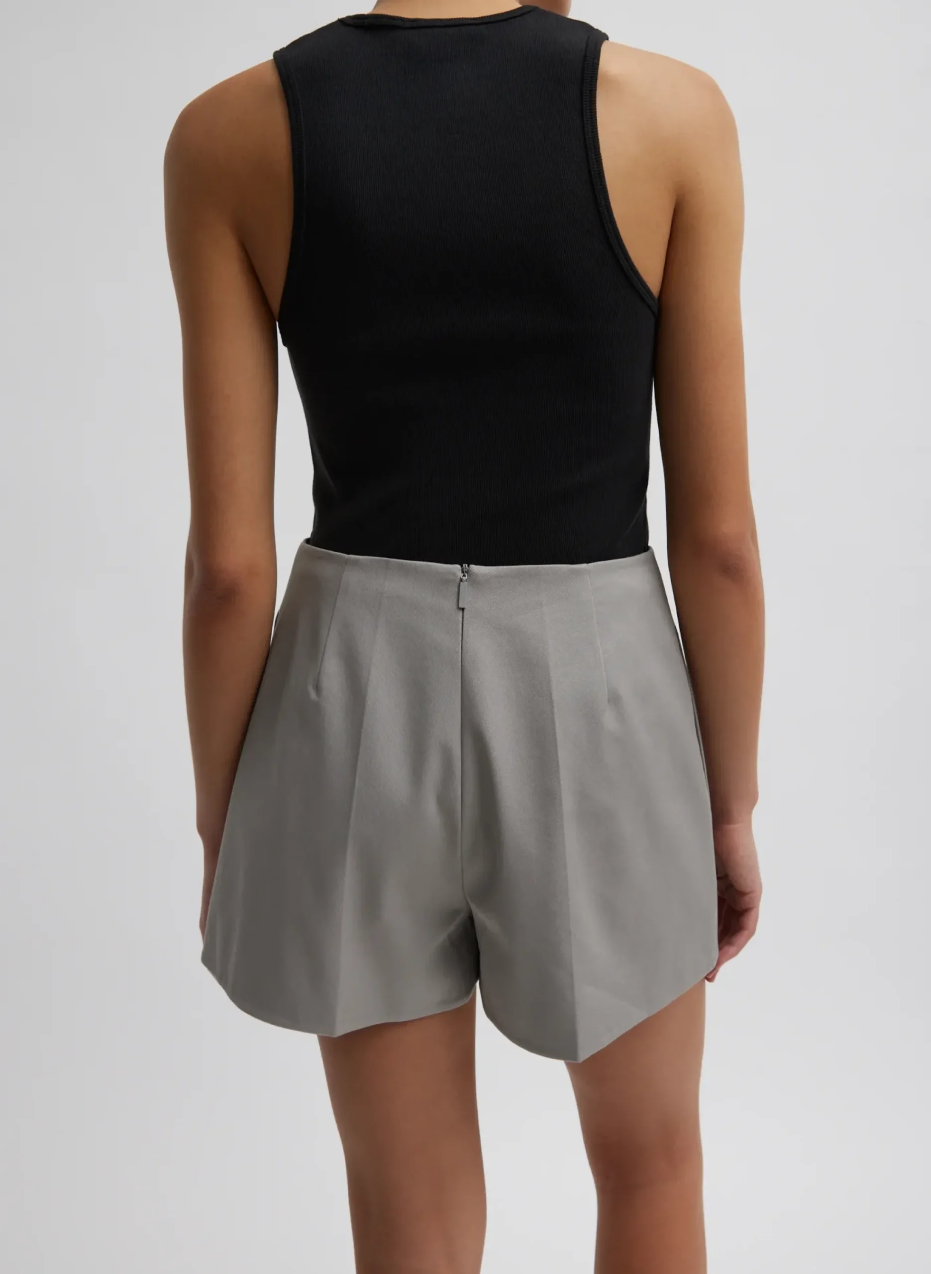 Hot Tibi Oliver Cotton Stretch Tricotine Structured Shorts Grey Moon