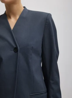 Clearance Tibi Oliver Cotton Stretch Tricotine Sculpted Blazer Slate Blue