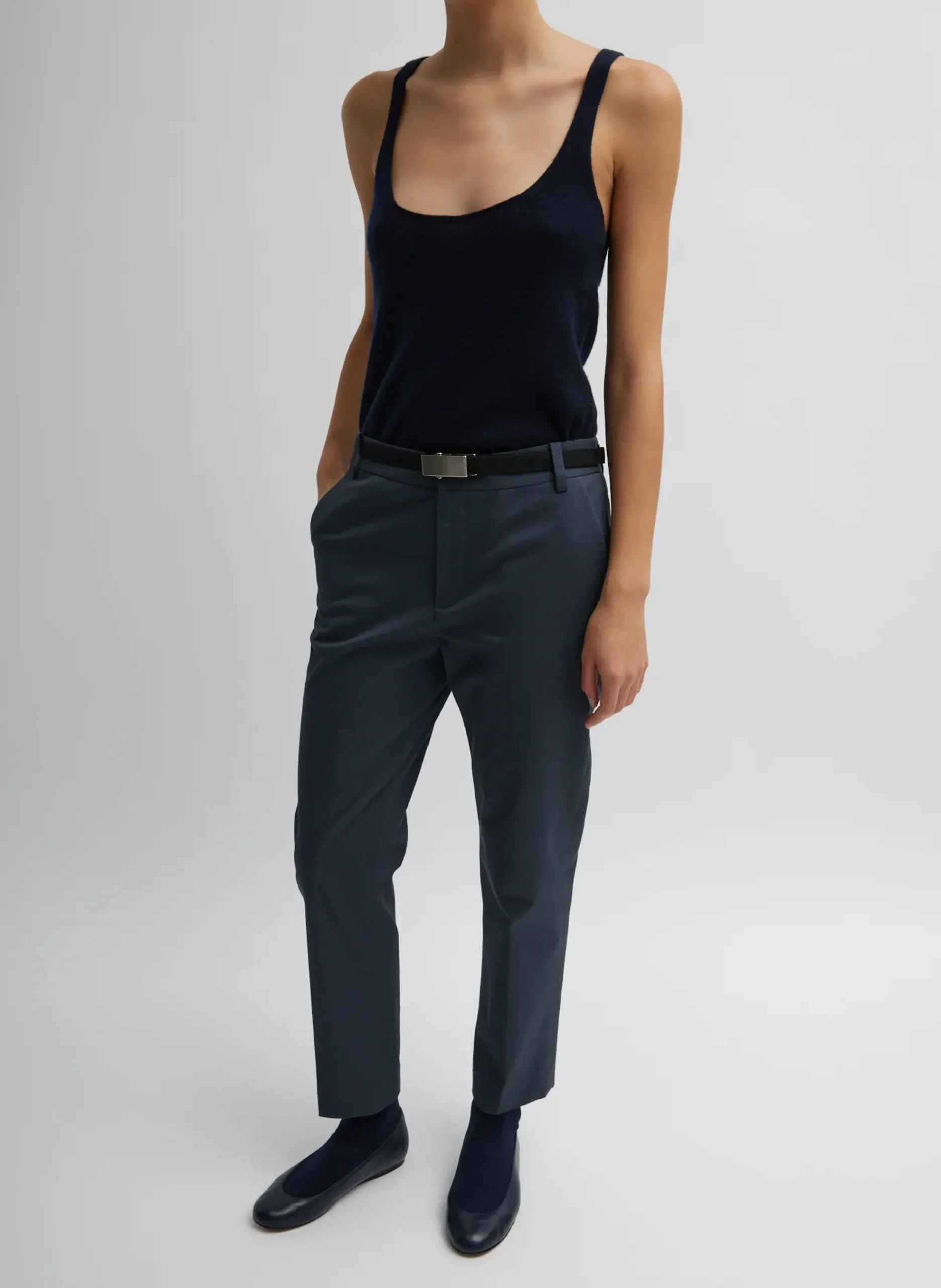 Discount Tibi Oliver Cotton Stretch Tricotine Lennon Ankle Pant Slate Blue