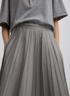 New Tibi Oliver Cotton Stretch Tricotine Pintucked Skirt Grey Moon