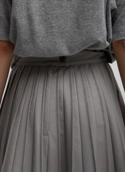 New Tibi Oliver Cotton Stretch Tricotine Pintucked Skirt Grey Moon
