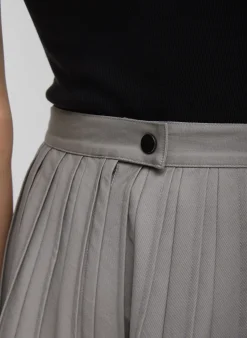 New Tibi Oliver Cotton Stretch Tricotine Pintucked Skirt Grey Moon