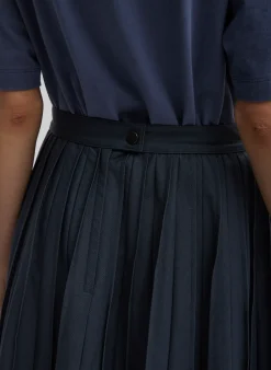 Discount Tibi Oliver Cotton Stretch Tricotine Pintucked Skirt Slate Blue
