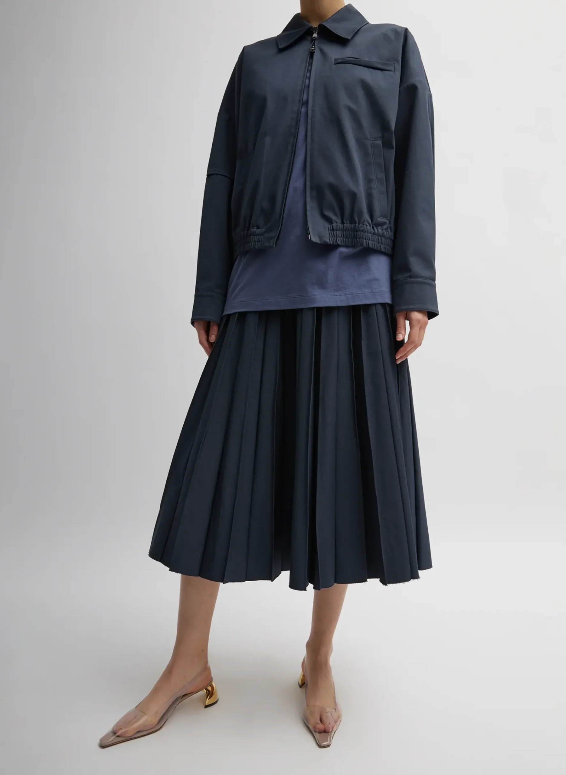 Discount Tibi Oliver Cotton Stretch Tricotine Pintucked Skirt Slate Blue