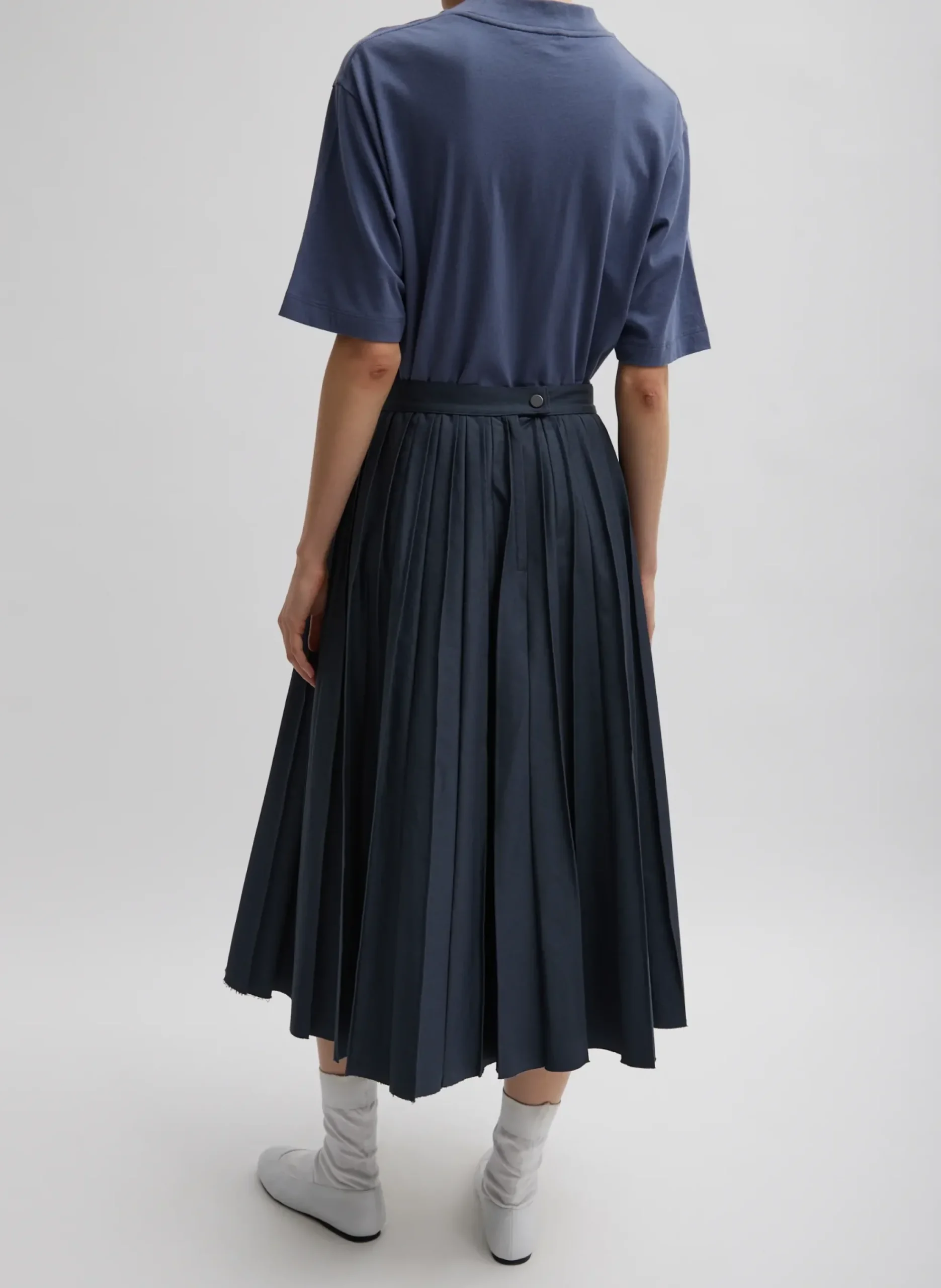 Discount Tibi Oliver Cotton Stretch Tricotine Pintucked Skirt Slate Blue