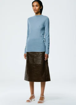Tibi Ostrich Leather A-Line Skirt Dark Brown