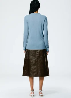 Tibi Ostrich Leather A-Line Skirt Dark Brown