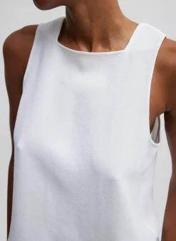 Discount Tibi Pebble Sable Square Neck Cross Back Tank White