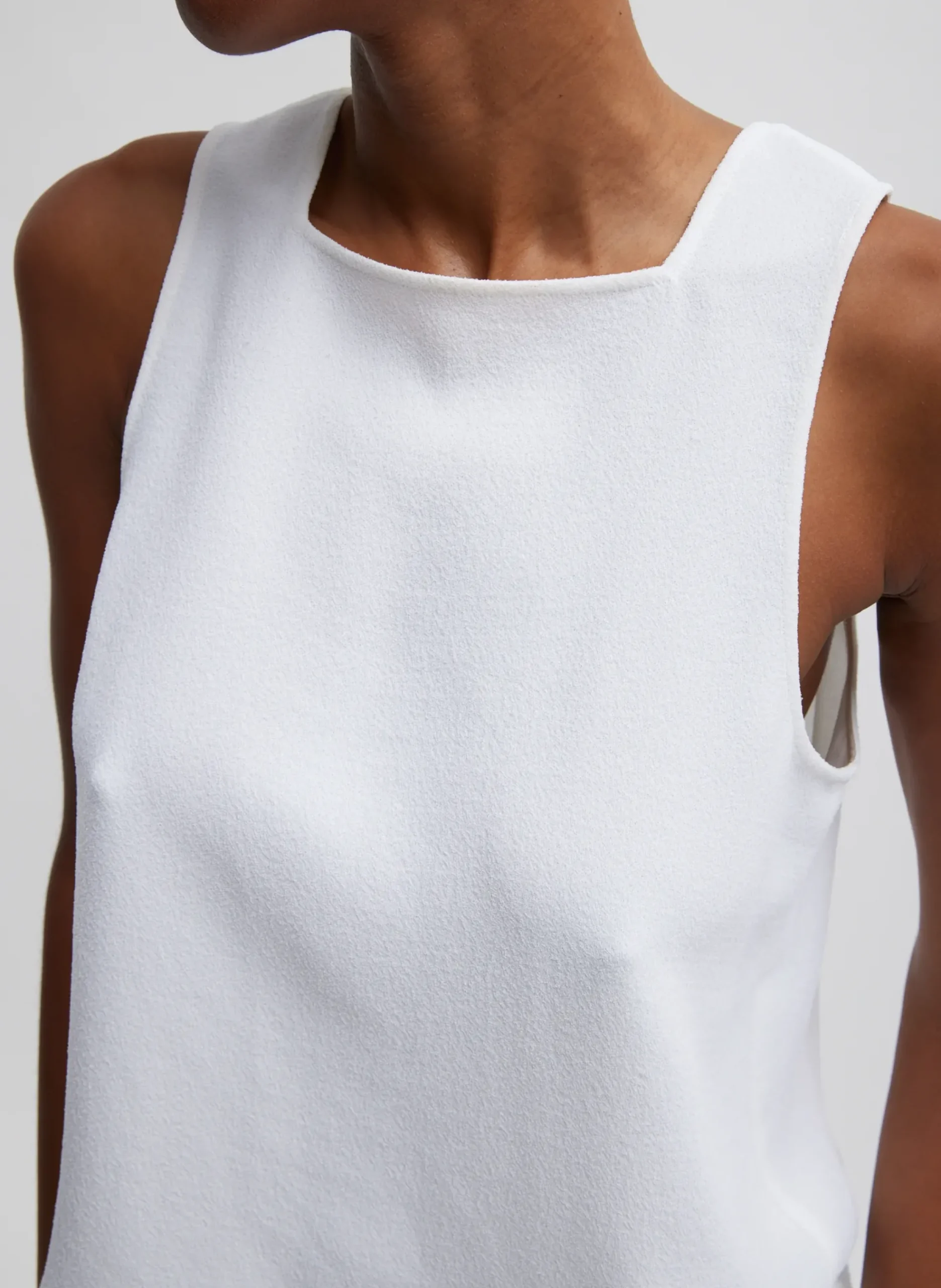 Discount Tibi Pebble Sable Square Neck Cross Back Tank White