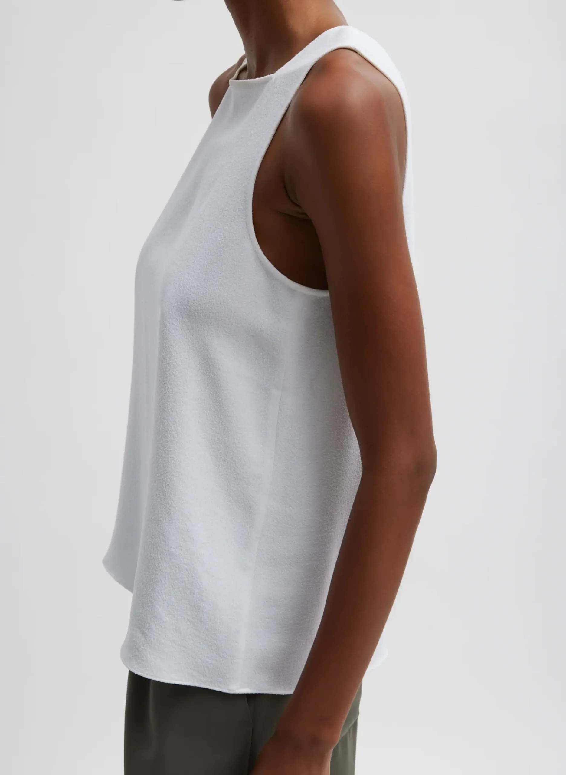 Discount Tibi Pebble Sable Square Neck Cross Back Tank White