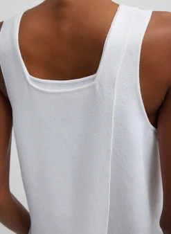 Discount Tibi Pebble Sable Square Neck Cross Back Tank White