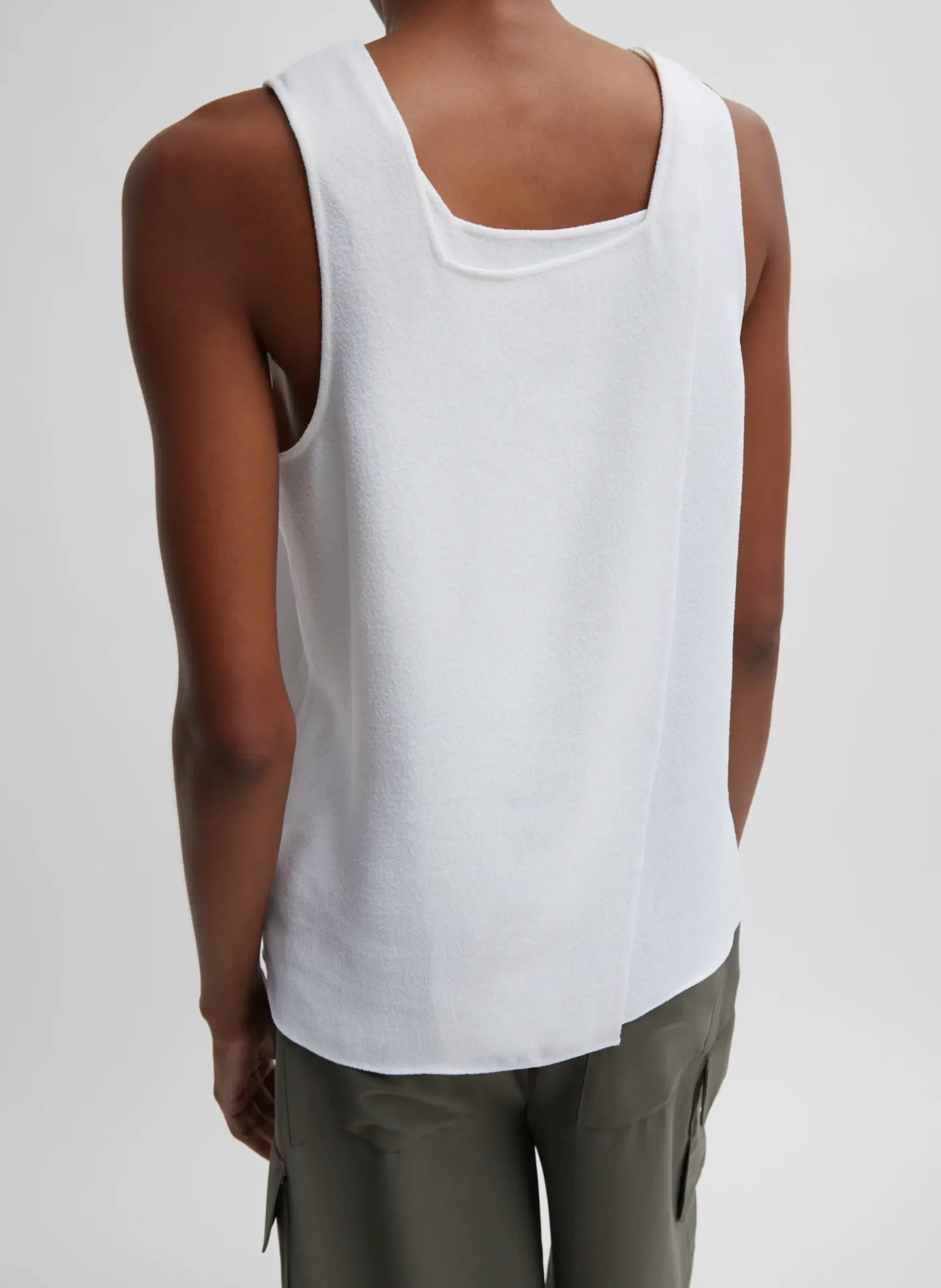 Discount Tibi Pebble Sable Square Neck Cross Back Tank White