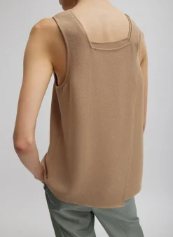 Online Tibi Pebble Sable Square Neck Cross Back Tank Granola