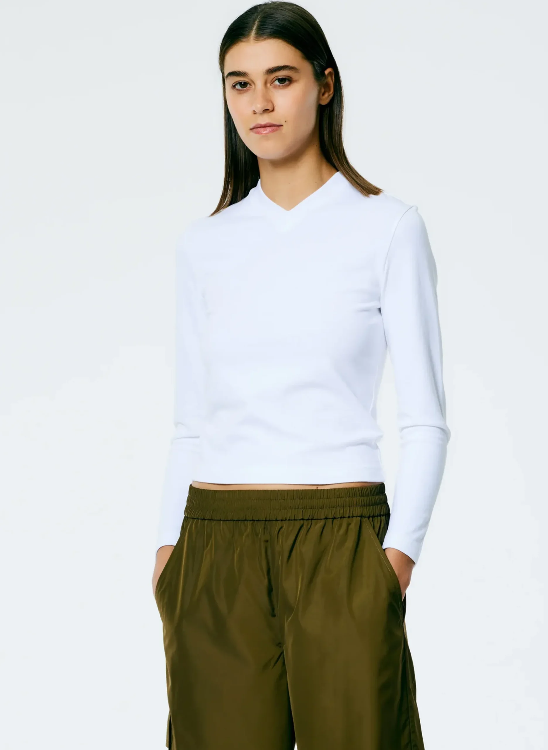 Online Tibi Perfect Shrunken V-Neck T-Shirt White