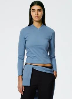 Hot Tibi Perfect Shrunken V-Neck T-Shirt Blue Mist