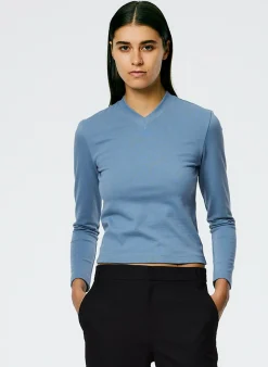 Hot Tibi Perfect Shrunken V-Neck T-Shirt Blue Mist