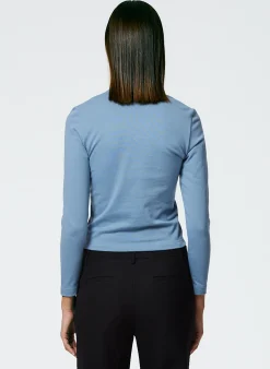 Hot Tibi Perfect Shrunken V-Neck T-Shirt Blue Mist