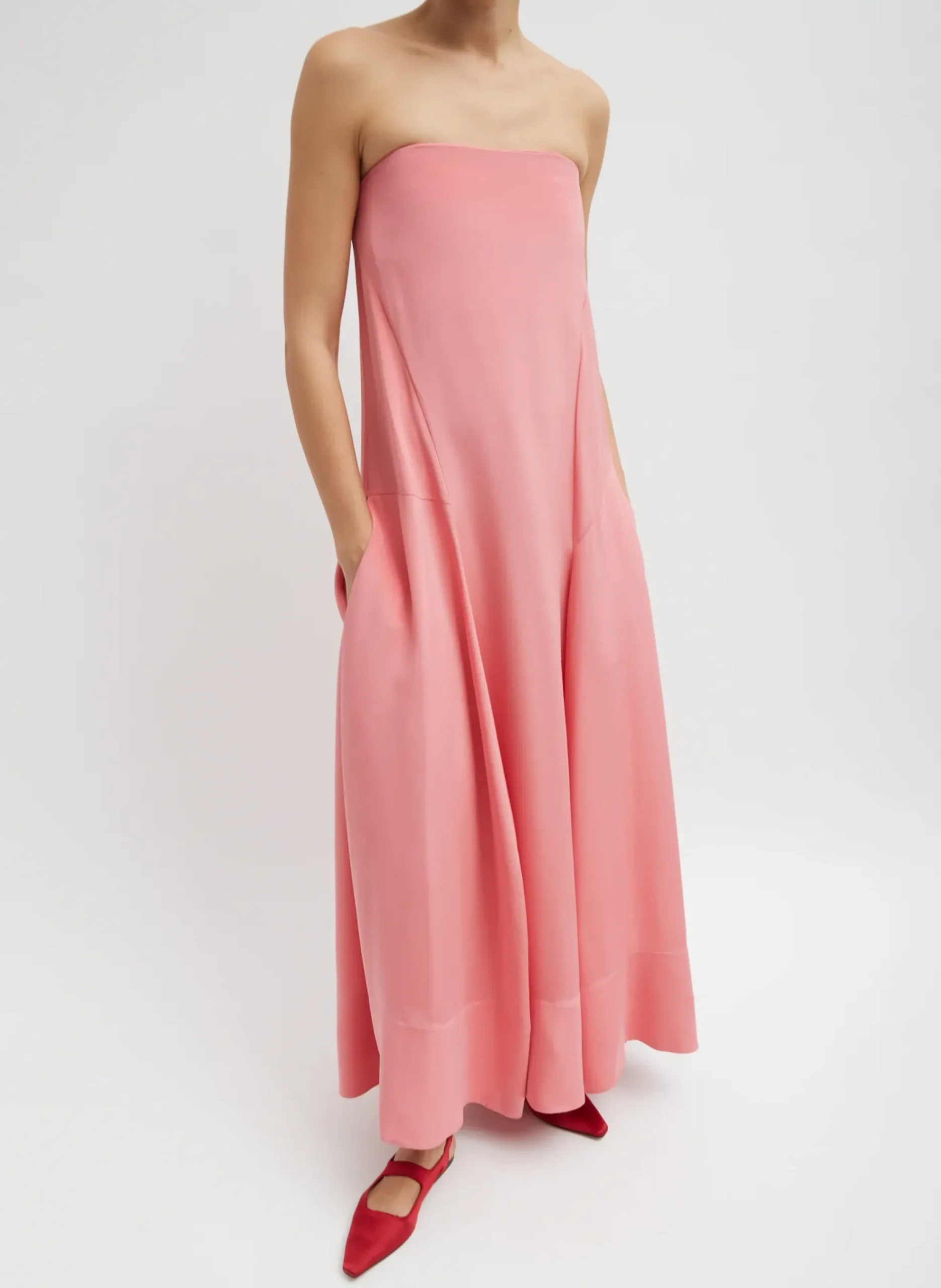 Online Tibi 4-Ply Silk Strapless Sculpted Dress Pink