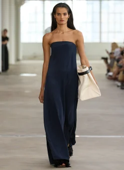 New Tibi 4-Ply Silk Strapless Sculpted Dress Dark Navy