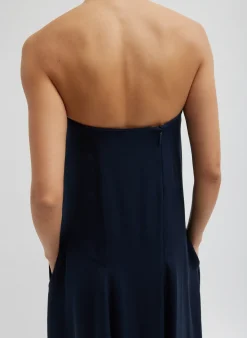 New Tibi 4-Ply Silk Strapless Sculpted Dress Dark Navy