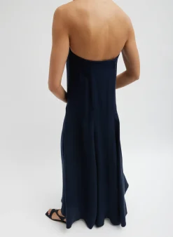 New Tibi 4-Ply Silk Strapless Sculpted Dress Dark Navy