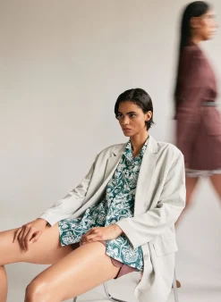 Online Tibi Recycled Nylon Batik Camp Shirt Hunter Green Multi