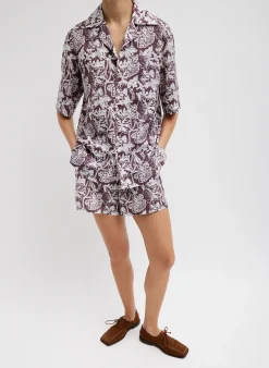 Clearance Tibi Recycled Nylon Batik Camp Shirt Cinnamon Multi