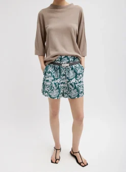 Outlet Tibi Recycled Nylon Batik Pull On Shorts Hunter Green Multi