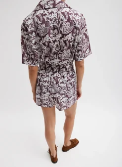 New Tibi Recycled Nylon Batik Pull On Shorts Cinnamon Multi