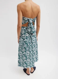 Discount Tibi Recycled Nylon Batik Strapless Bandeau Hunter Green Multi