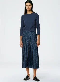 Best Tibi Recycled Sporty Nylon Cheetah Pleated Pull On Skirt Navy Fog Multi