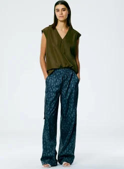 Hot Tibi Recycled Sporty Nylon Cheetah Wide Leg Pull On Pant Navy Fog Multi