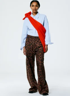 Online Tibi Recycled Sporty Nylon Cheetah Wide Leg Pull On Pant Brown Multi