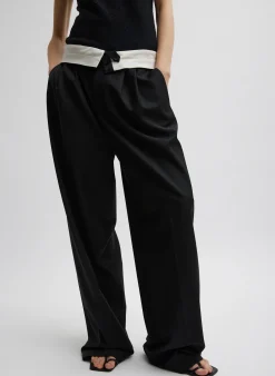 Sale Tibi Recycled Tropical Wool Fold Over Pant Black