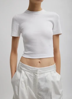 Best Tibi Ribbed Cropped Baby T-Shirt White