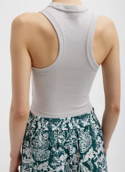 Online Tibi Ribbed T-Shirt Cropped Tank Stone