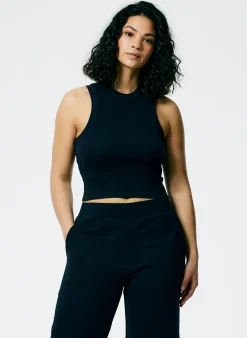Sale Tibi Ribbed T-Shirt Cropped Tank Navy