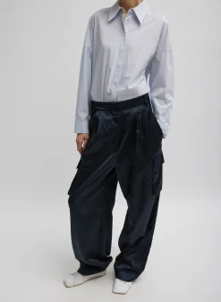 Sale Tibi Shiny Nylon Pleated Stella Cargo Pant Navy