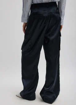 Sale Tibi Shiny Nylon Pleated Stella Cargo Pant Navy