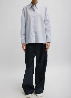 Sale Tibi Shiny Nylon Pleated Stella Cargo Pant Navy