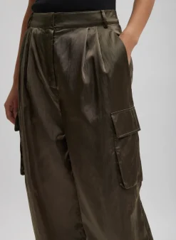 Best Tibi Shiny Nylon Pleated Stella Cargo Pant Dune